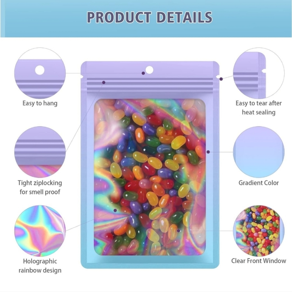100 Pieces Resealable Mylar Bags Pouches with Clear Window Ombre 5x8 Inch NWT - Picture 10 of 16
